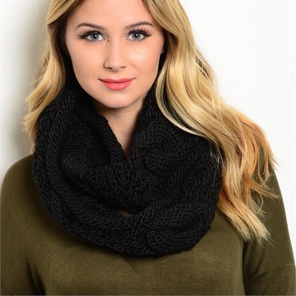 Black Pom Pom Infinity Scarf- NWOT - Picture 5 of 5